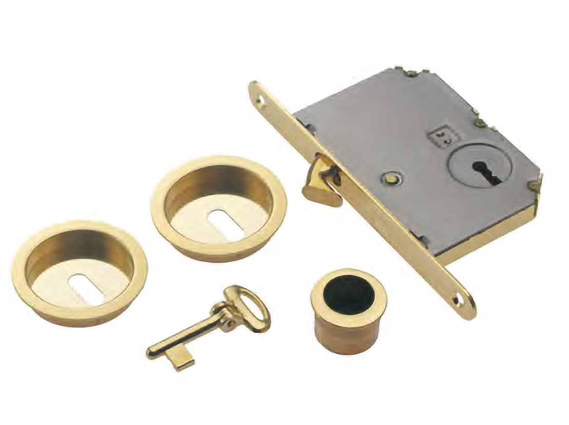 Set of sliding door rose ART.54/B OSA with flush pull, lock and key, colour - stain gold image buy World