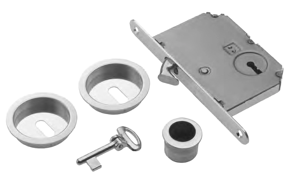 Set of sliding door rose ART.54/B CSA with flush pull, lock and key, colour - satin chrome image buy World