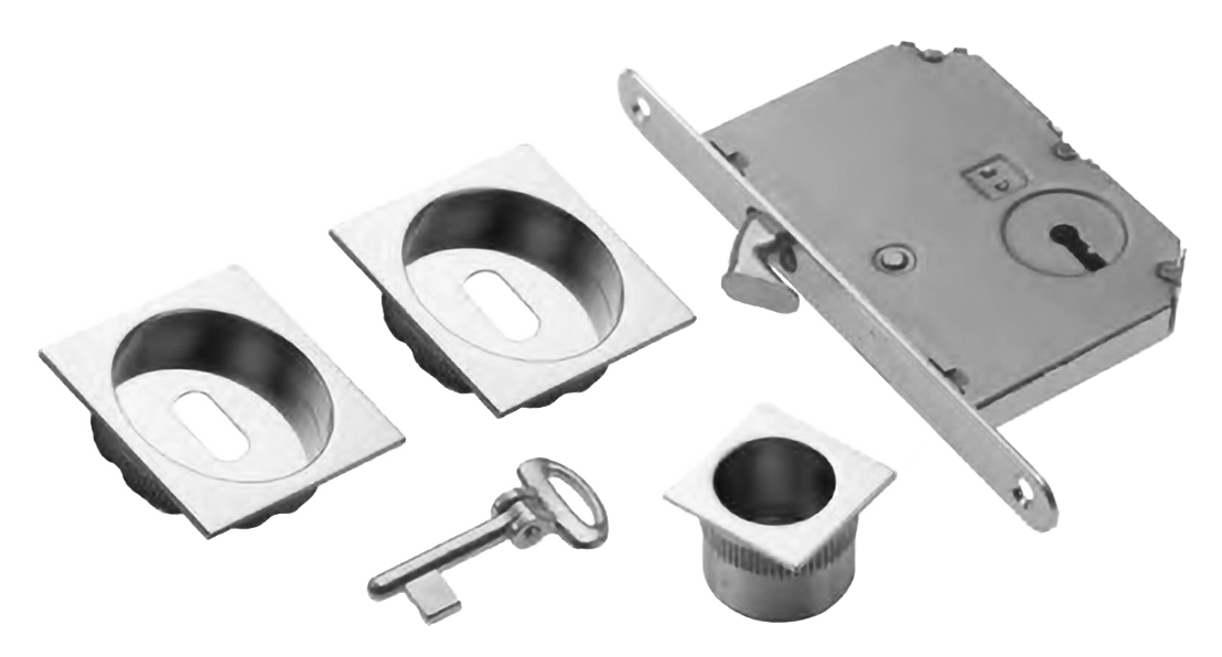 Set of sliding door rose ART.54B/Q CRO with flush pull, lock and key, colour - chrome image buy World