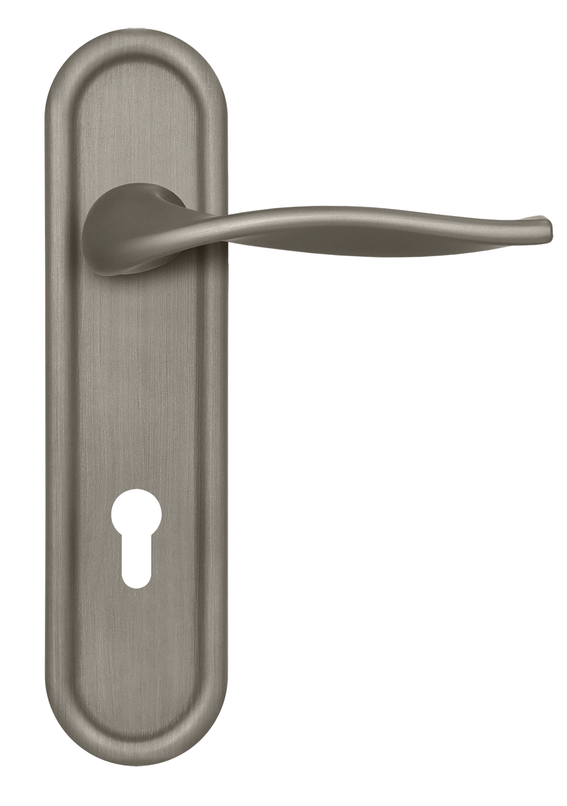 Door Handle, SKYSCRAPER PLR KH SMI on backplate for a lock cylinder, color Spring Mist image buy World