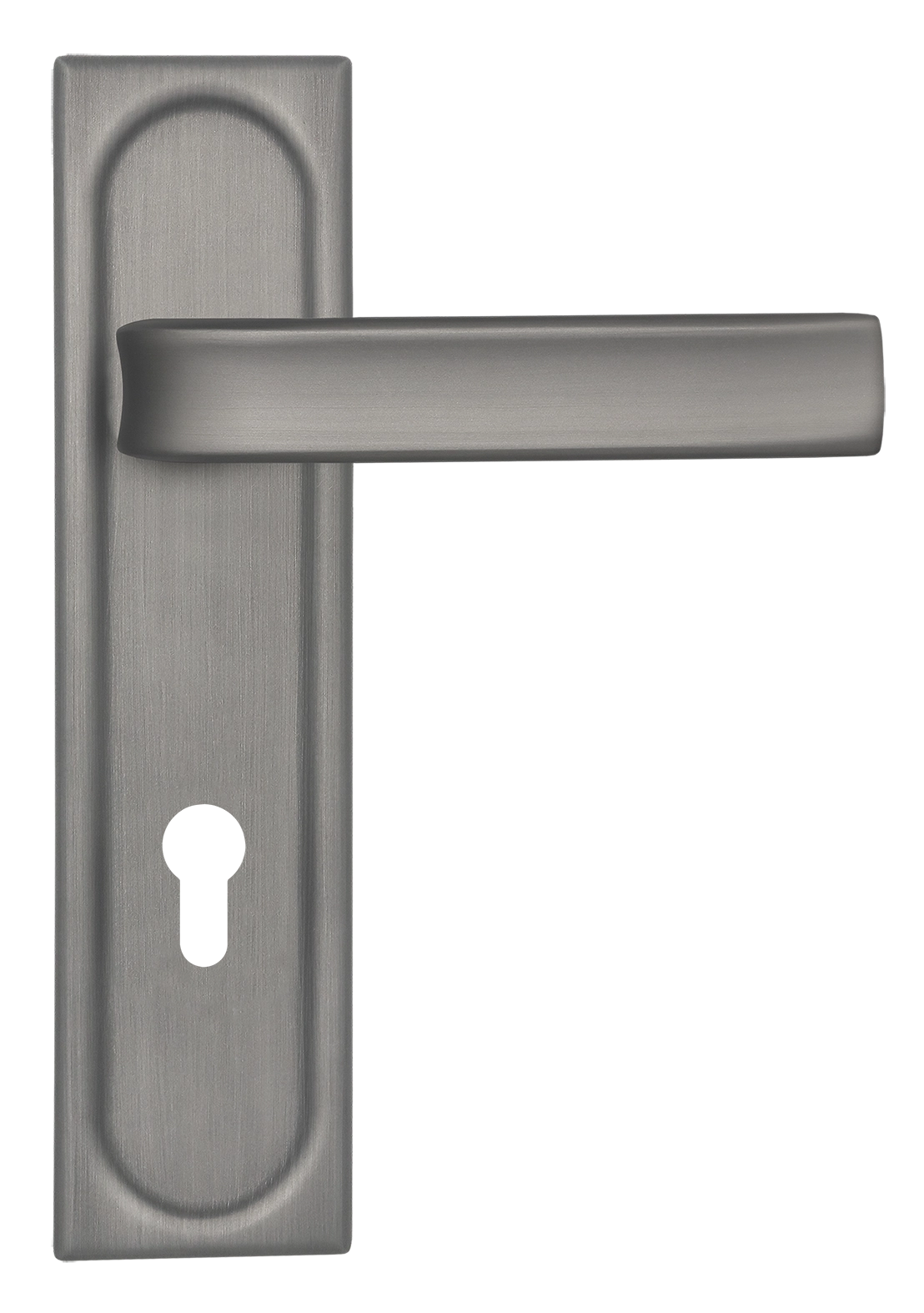 Door Handle, THE BUS STATION PLS KH WF on backplate for a lock cylinder, color Winter Frost image buy World
