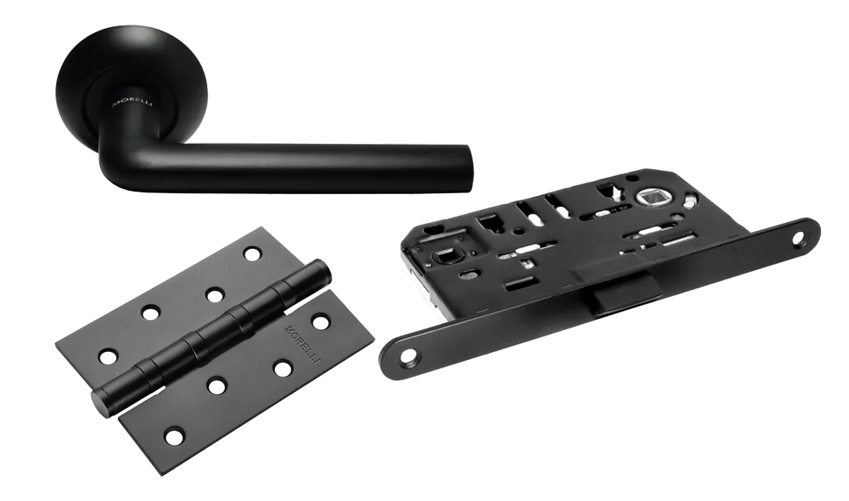 Door Handle Set MH-03 BL + 1895P BL Silent Latch + MSN 100X70X2.5-4BB BL Universal Mortise Hinges (2 pcs)