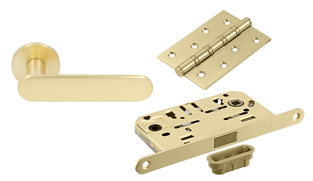 Door Handle Set MH-65-R6 MSG + M1895 MSG Silent Latch + MSN 100X70X2.5-4BB MSG Universal Mortise Hinges (2 pcs)