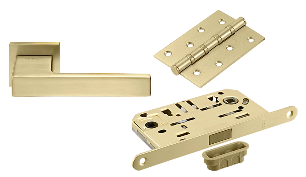Door Handle Set MH-56-S6 MSG + M1895 MSG Silent Latch + MSN 100X70X2.5-4BB MSG Universal Mortise Hinges (2 pcs)