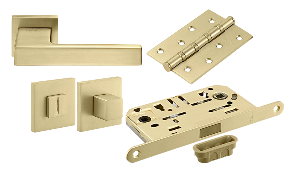 Door Handle Set MH-56-S6 MSG + MH-WC-S6 MSG + M1895 MSN Silent Latch + MSN 100X70X2.5-4BB MSG Universal Mortise Hinges (2 pcs)