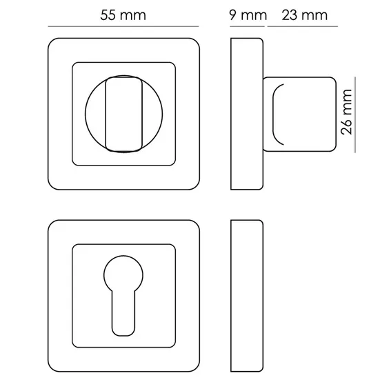 Door Handle Set MH-28 BL-S + WC knob MH-WC-S BL + 1895P BL Silent Latch + MSN 100X70X2.5-4BB BL Universal Mortise Hinges (2 pcs), color - black image furniture World