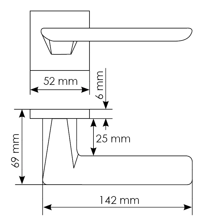 Door Handle Set MH-51-S6 SC + M1895 SC Silent Latch + MSN 100X70X2.5-4BB SC Universal Mortise Hinges (2 pcs), color - satin chrome image buy in World