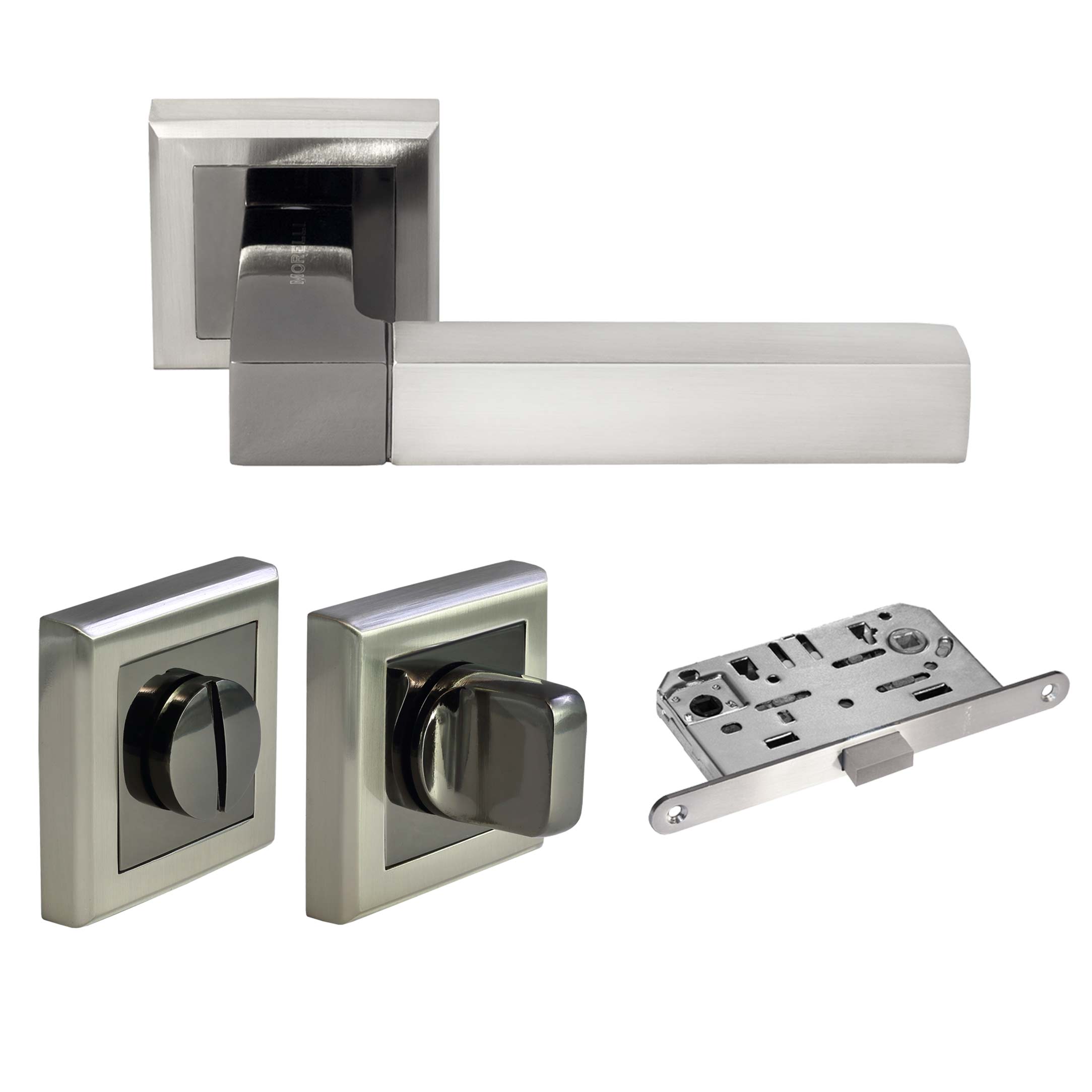 Kit Door handle MH-28 SN/BN-S + WC-S SN/BN + M1895 SN, WC latch, colour - stain nickel/chrome image buy World