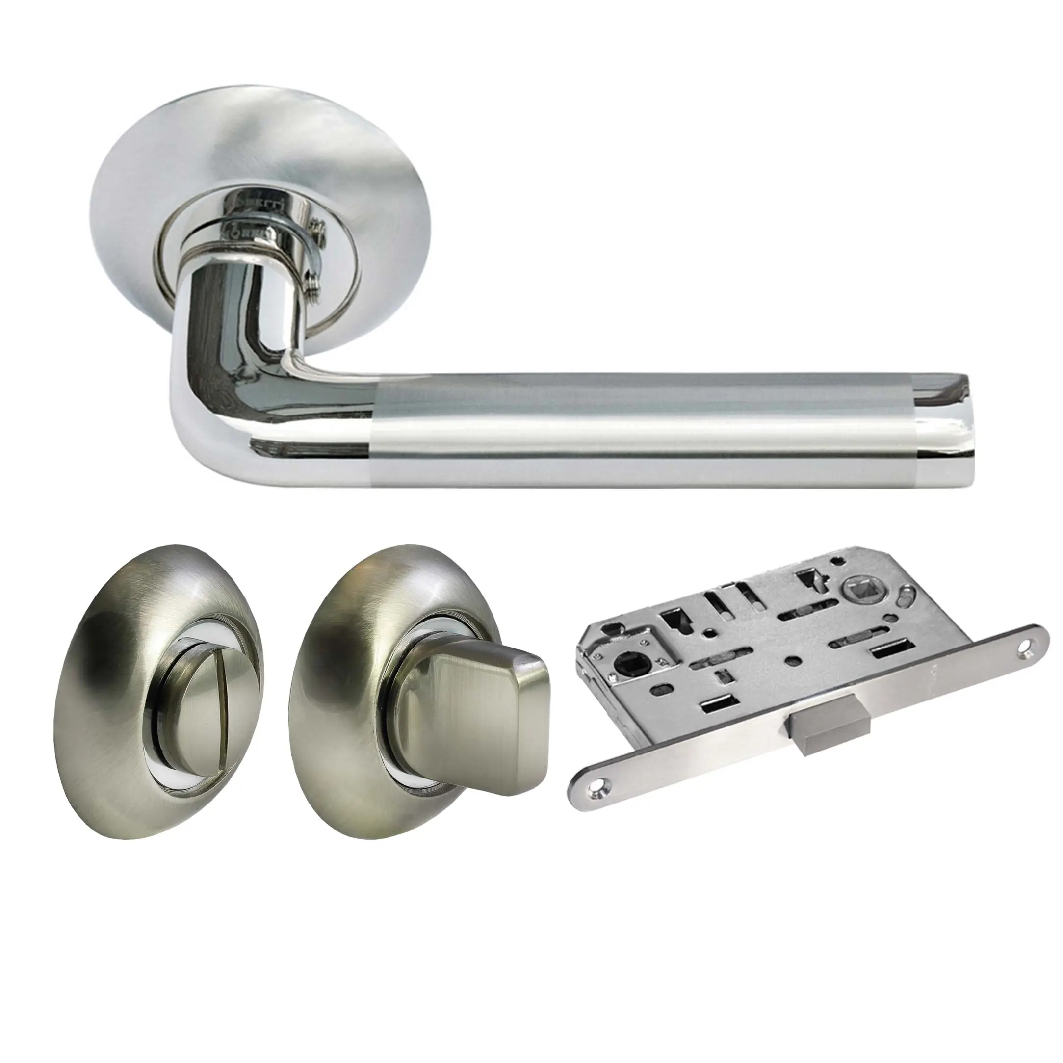 Kit Door handle MH-03 SN/CP + MH-WC SN/CP + M1895 SN, WC latch, colour - white nickel/chrome image buy World