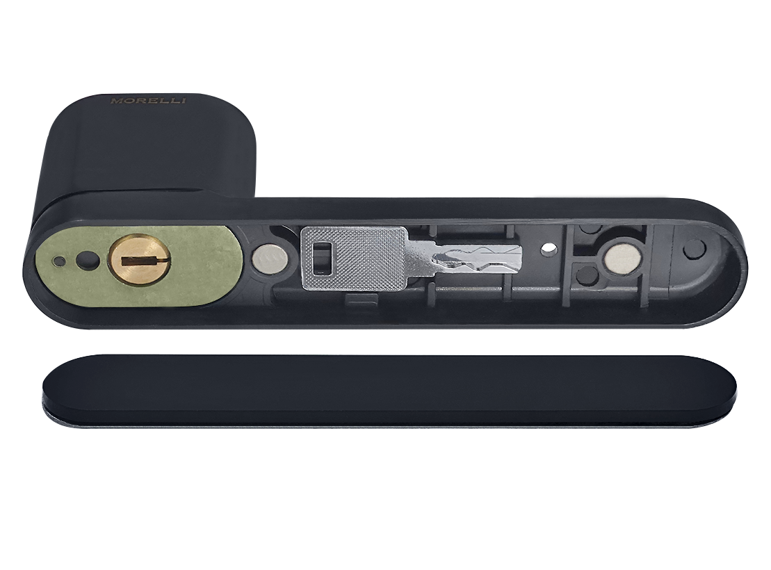 MARACANA MH-62-R50 WD BL door handle on a hidden oval socket with a lock, for doors 50-65 mm thick, color black image furniture World