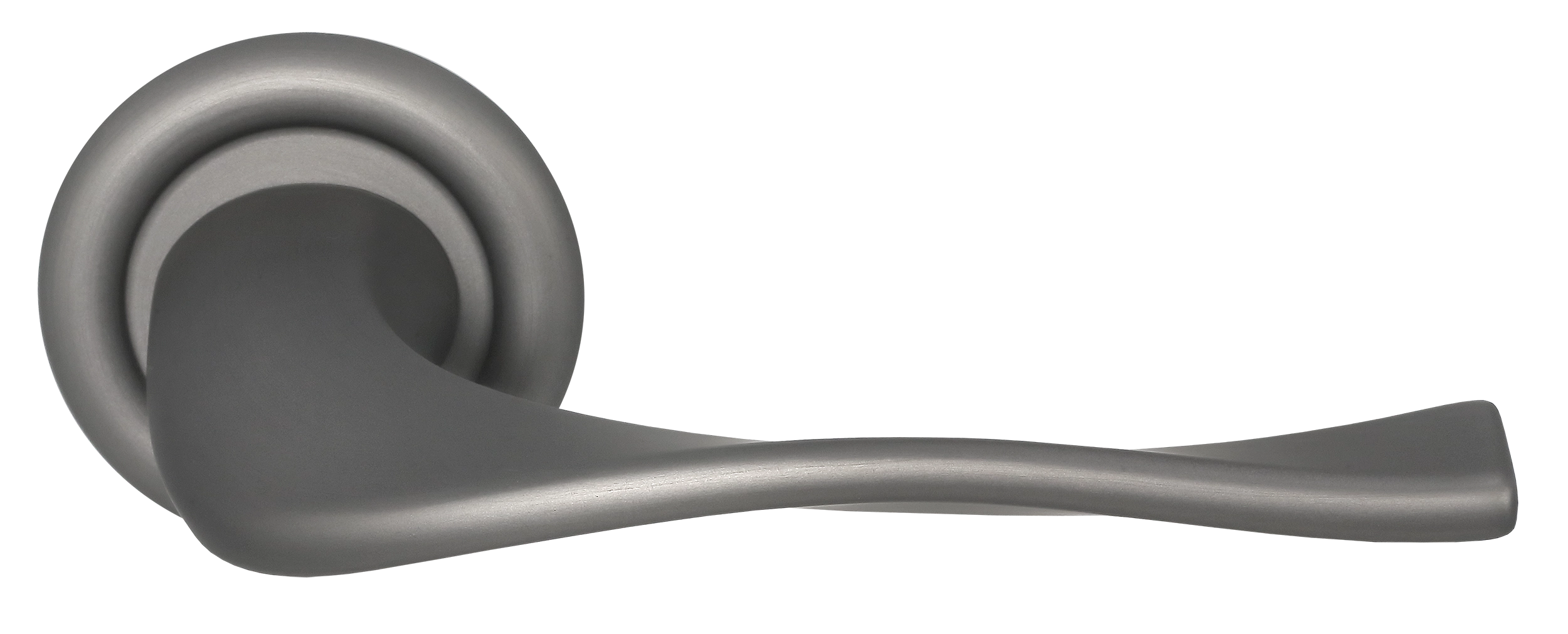 Door Handle, SKYSCRAPER R7 on round rose, Color Winter Frost image buy World