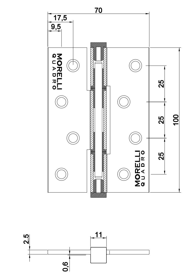Aluminum hinge QUADRO-2 BL without mortise on square axle, color black imagemorelliWorld