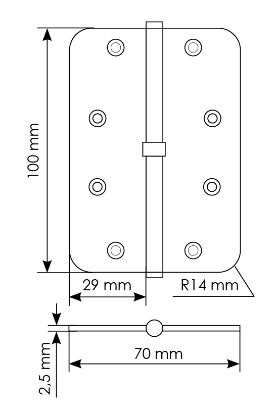 MSN 100X70X2.5-4BB MSG with bearing, universal steel hinge, for door panels up to 40 kg, color - matte satin gold imagemorelliWorld