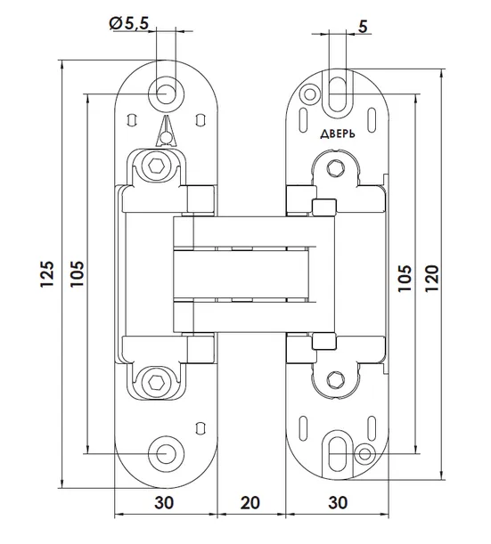 Concealed Hinge HH-20 AB, mortise-mounted with 3D adjustment, color - antique bronze image buy in World