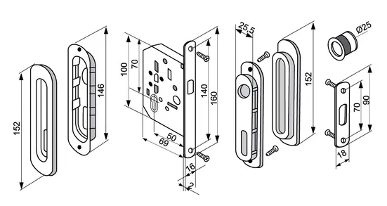 MHS150 L SG, handle set for sliding door, colour - satin gold image buy in World