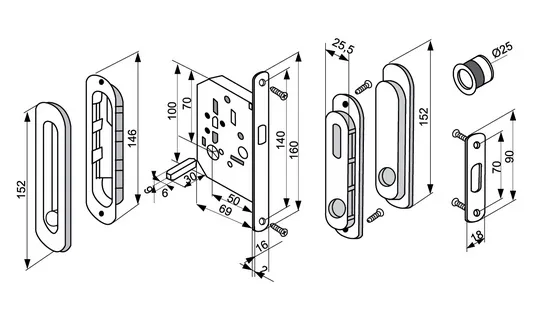 MHS150 WC SC, handle set for sliding door, colour - satin chrome image buy in World