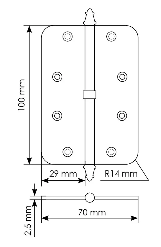 MS-C 100X70X2.5 SN R, steel hinge with rounded corners (right), colour - white nickel image buy in World