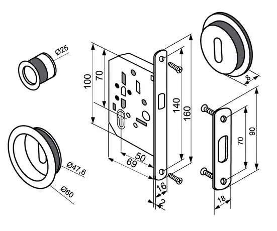 MHS-1 L SG, handle set for sliding door, colour - satin gold image buy in World