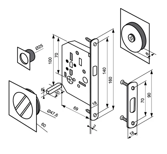 MHS-2 WC SC, handle set for sliding door, colour - satin chrome image buy in World