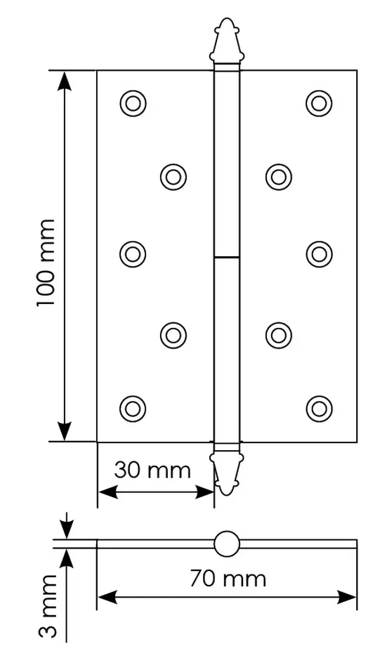 MB 100X70X3 SN R C, brass hinge with crown (right), colour - white nickel image buy in World