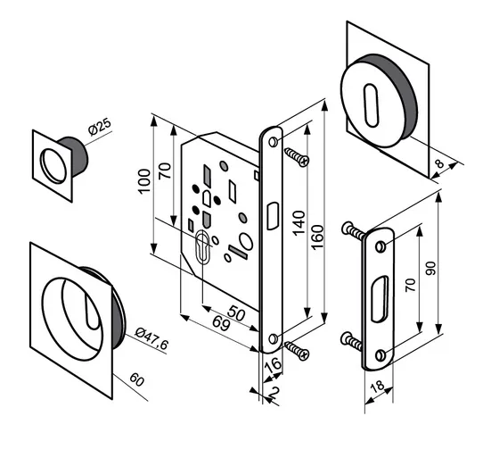 MHS-2 L SC, handle set for sliding door, colour - satin chrome image buy in World