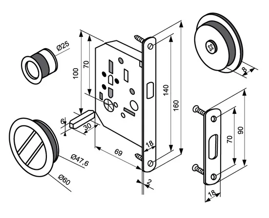 MHS-1 WC AB, handle set for sliding door, colour - bronze image buy in World