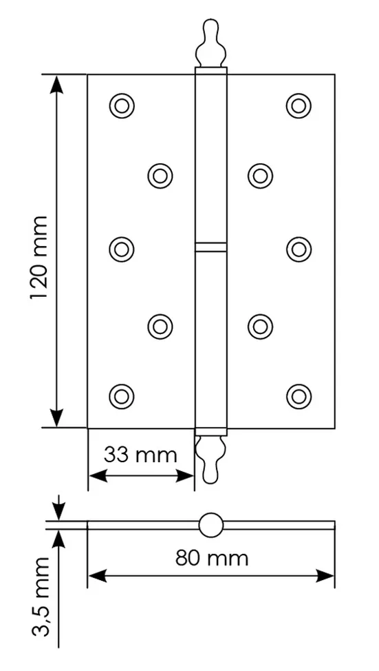 MB 120X80X3.5 AB L C, brass hinge with crown (left), colour - antique bronze image buy in World